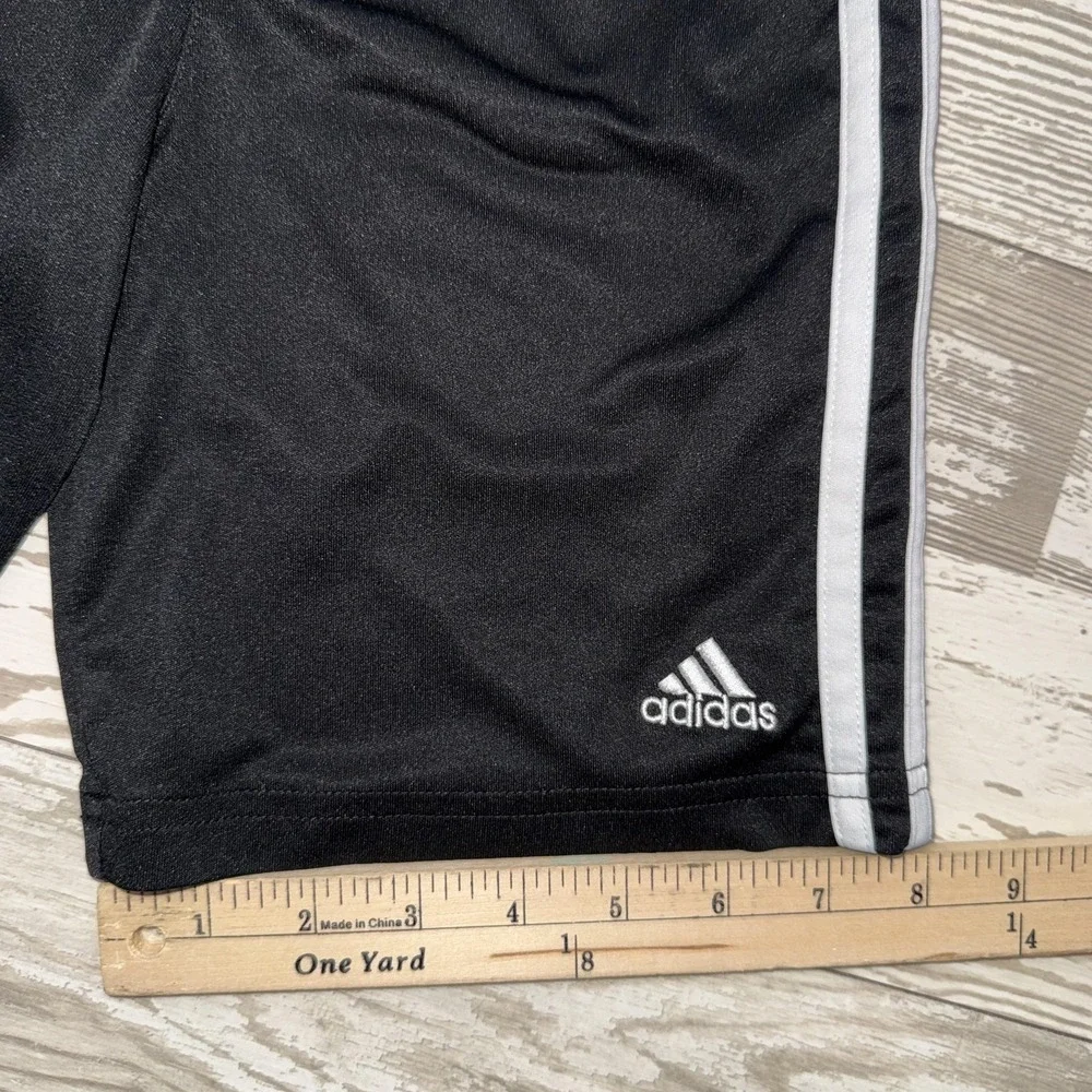 Adidas Shorts Boys 7 Black 3 Stripe Athletic Elastic Waist Soccer Gym Training